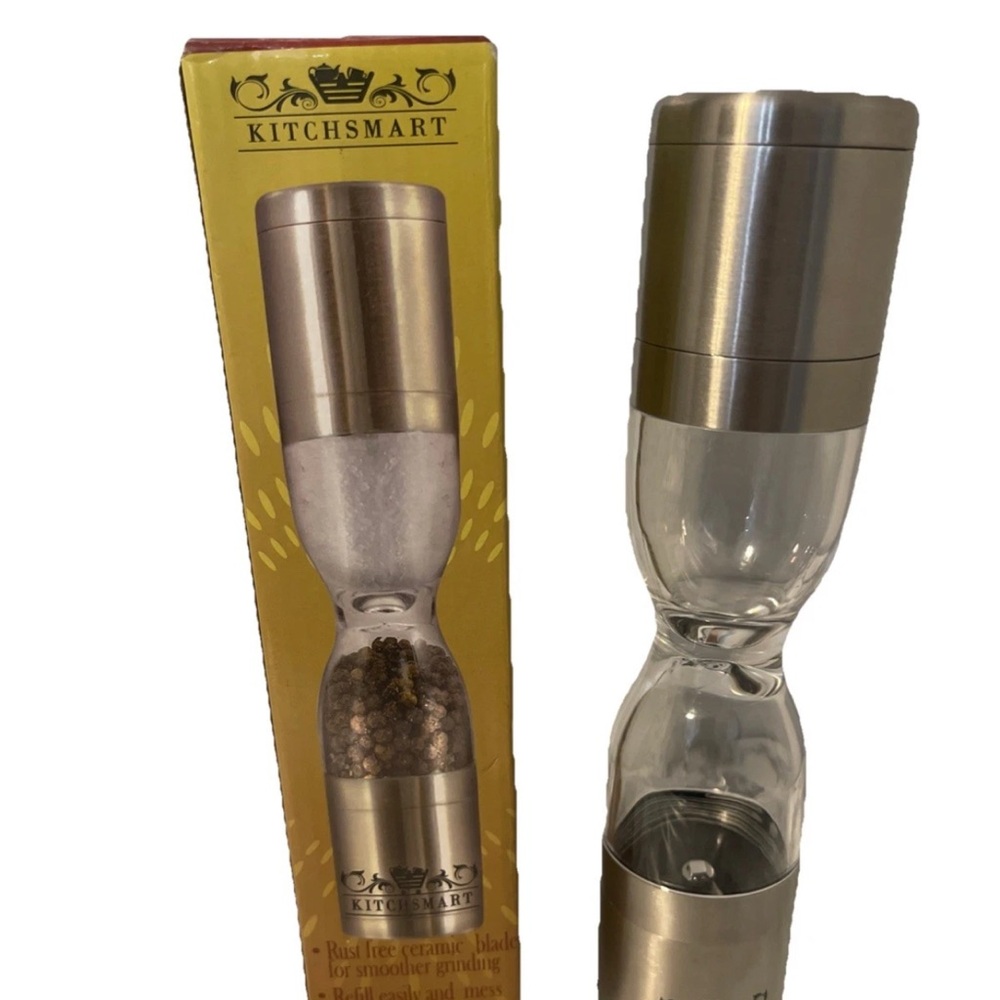 Kitchsmart 2 In 1 Deluxe Salt and Pepper Mill Stainless Steel Acrylic Core